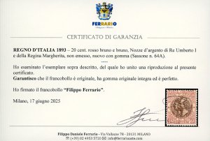 1893 - 20 cent. rosso bruno e ... 