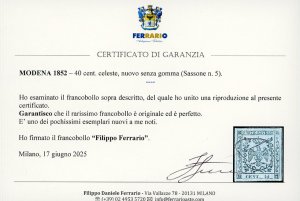 1852 - 40 cent. celeste (5), ben ... 