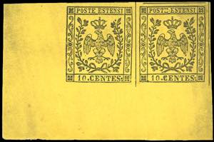 1852 - 10 cent. giallo, saggio, carta lucida ... 