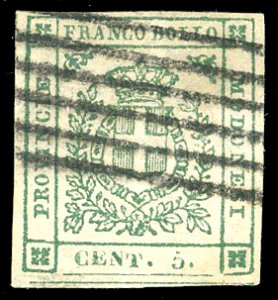 1859 - 5 cent. verde scuro (12b), usato, ... 