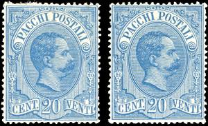 1886 - 20 cent. azzurro, due esemplari (2), ... 