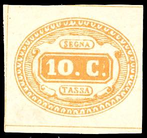 1863 - 10 cent. arancio (1b), nuovo, gomma ... 