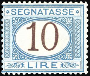 1874 - 10 lire azzurro e bruno (14), gomma ... 