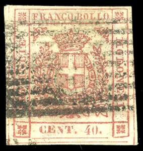 1859 - 40 cent. carminio (17b), perfetto, ... 