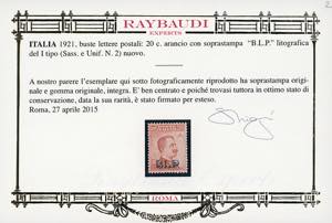 1921 - 20 cent., soprastampa BLP ... 