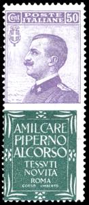 1924 - 50 cent. Piperno (13), nuovo, gomma ... 