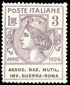 ASSOC.NAZ.MUTIL.INV.GUERRA-ROMA 1924 -3 lire ... 