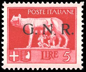1943 - 5 lire, soprastampa G.N.R. di ... 