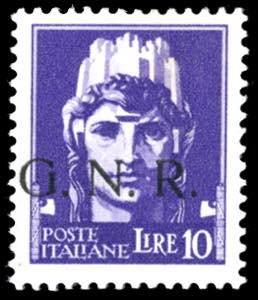 1943 - 10 lire, soprastampa G.N.R. di ... 