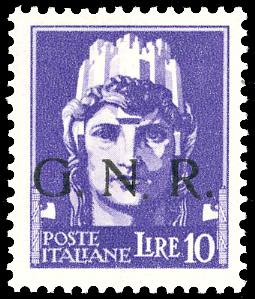 1943 - 10 lire, soprastampa G.N.R. di ... 