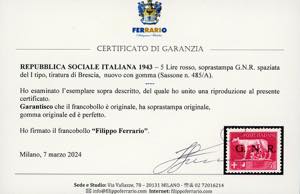 1943 - Soprastampa G.N.R. di ... 