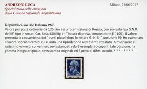 1943 - 1,25 lire, soprastampa ... 