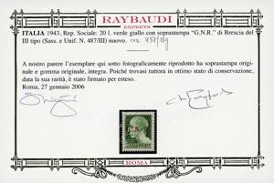 1943 - 20 lire, soprastampa G.N.R. ... 