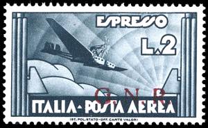 1943  - 2 lire ardesia, soprastampa G.N.R. ... 