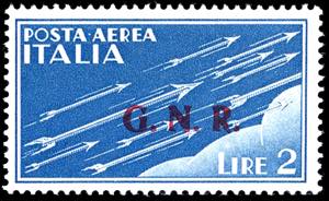 1943 - 2 lire azzurro, soprastampa G.N.R. di ... 