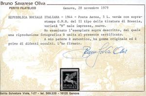 1943 - 5 lire, soprastampa G.N.R. ... 