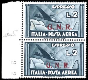 1943 - 2 lire ardesia, soprastampa G.N.R. di ... 