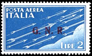 1943 - 2 lire azzurro, soprastampa G.N.R. di ... 