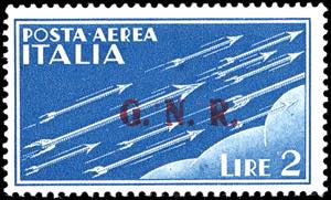 1943 - 2 lire azzurro, soprastampa G.N.R. di ... 