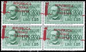 1944 - 1,25 lire soprastampato, blocco di ... 