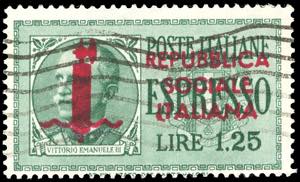 1944 - 1,25 lire, soprastampa carminio ... 