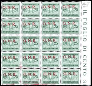 1944 - 25 cent., soprastampa G.N.R. di ... 