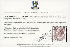 1954 - 100 lire Turrita, dent. 13 ... 