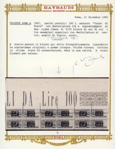 PACCHI POSTALI 1947 - 100 lire, ... 