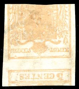 1851 - 5 cent. giallo ocra, stampa ... 