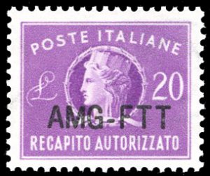 RECAPITO AUTORIZZATO 1954 - 20 lire lilla, ... 