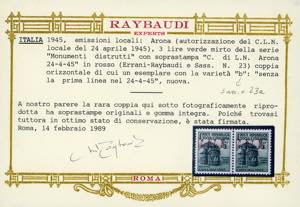 ARONA 1945 - 3 lire Monumenti ... 