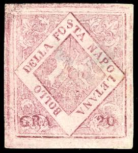 1859 - 20 grana carminio, falso per posta, ... 