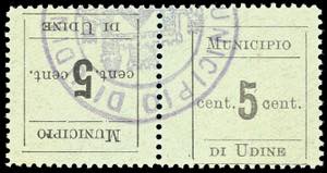 UDINE 1918 - 5 cent. nero su verde, coppia ... 
