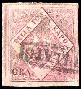 1859 - 20 grana carminio, falso per posta, ... 