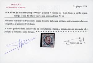 COSTANTINOPOLI 1908 - 4 piastre su ... 