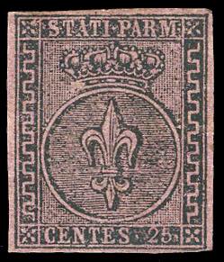 1852 - 25 cent. violetto (4), nuovo, gomma ... 