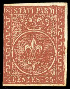 1855 - 25 cent. bruno rosso (8), nuovo senza ... 