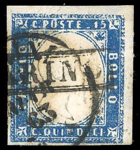 1863 - 15 cent. azzurro tipo Sardegna (A8), ... 