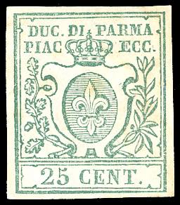 1850 - 25 cent. verde, prova di stampa su ... 