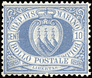 1877 - 10 cent. oltremare Stemma (3), ottima ... 