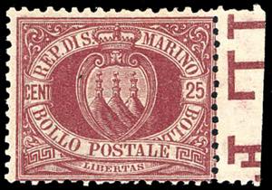 1890 - 25 cent. Stemma (5), bordo di foglio, ... 