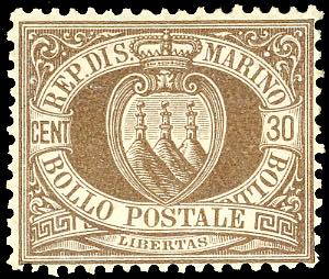 1877 - 30 cent. Stemma (6), ben centrato, ... 