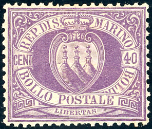 1877 - 40 cent. violetto Stemma (7), nuovo, ... 