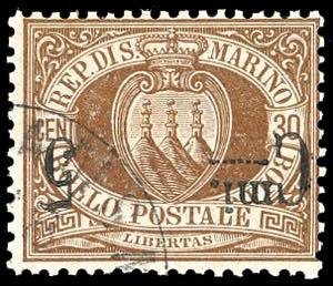 1892 - 5 cent. su 30 cent., soprastampa ... 