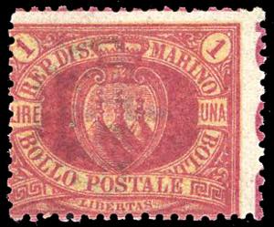 1892 - 1 lira carminio su giallo ... 