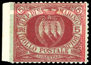 1894 - 5 lire carminio su verde ... 