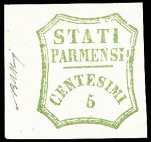 1859 - 5 cent. verde giallo (13), bordo di ... 