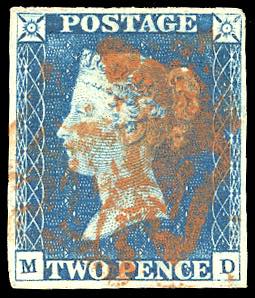 GRAN BRETAGNA 1840 - 2 p. azzurro (2), M-D, ... 