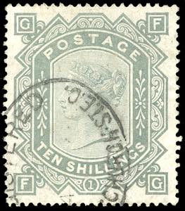 GRAN BRETAGNA 1883 - 10 s. grigio, filigrana ... 
