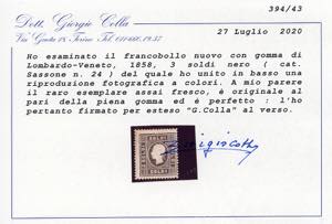 1858 - 3 soldi nero, I tipo (24), ... 